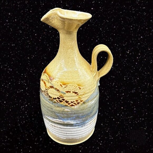 Hand Trown Pottery Jug Pitcher Hand Made Signed Blue Stoneware Vintage 11”T 6”W - Picture 15 of 16